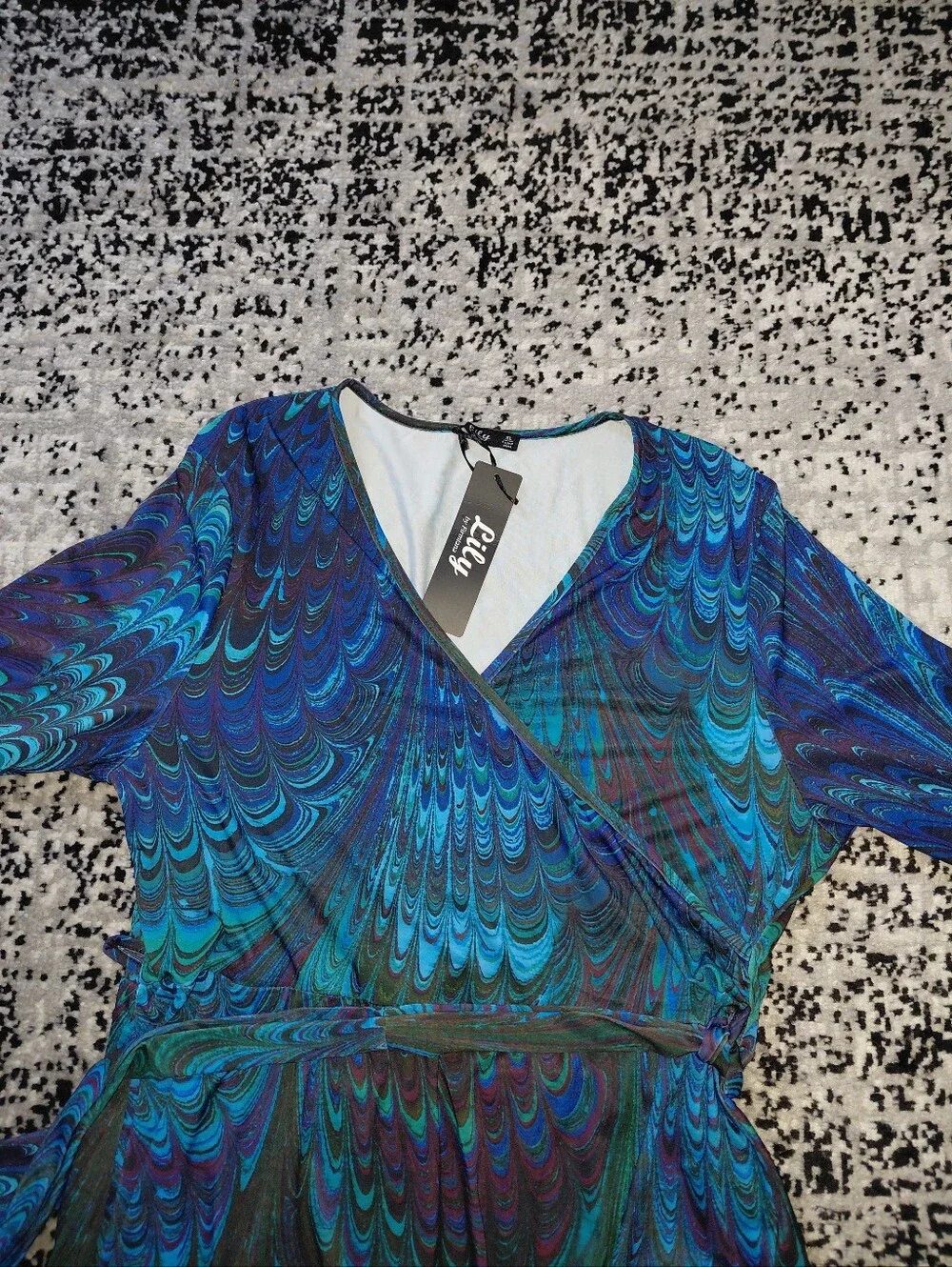 Lily by Firmiana Peacock Print Maxi Wrap Dress XL NWT Blue Teal Purple CC